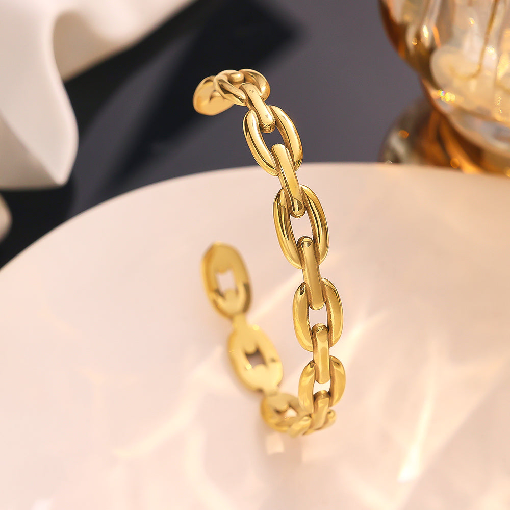 Gold Plated Stainless Steel Chain Link Bangle