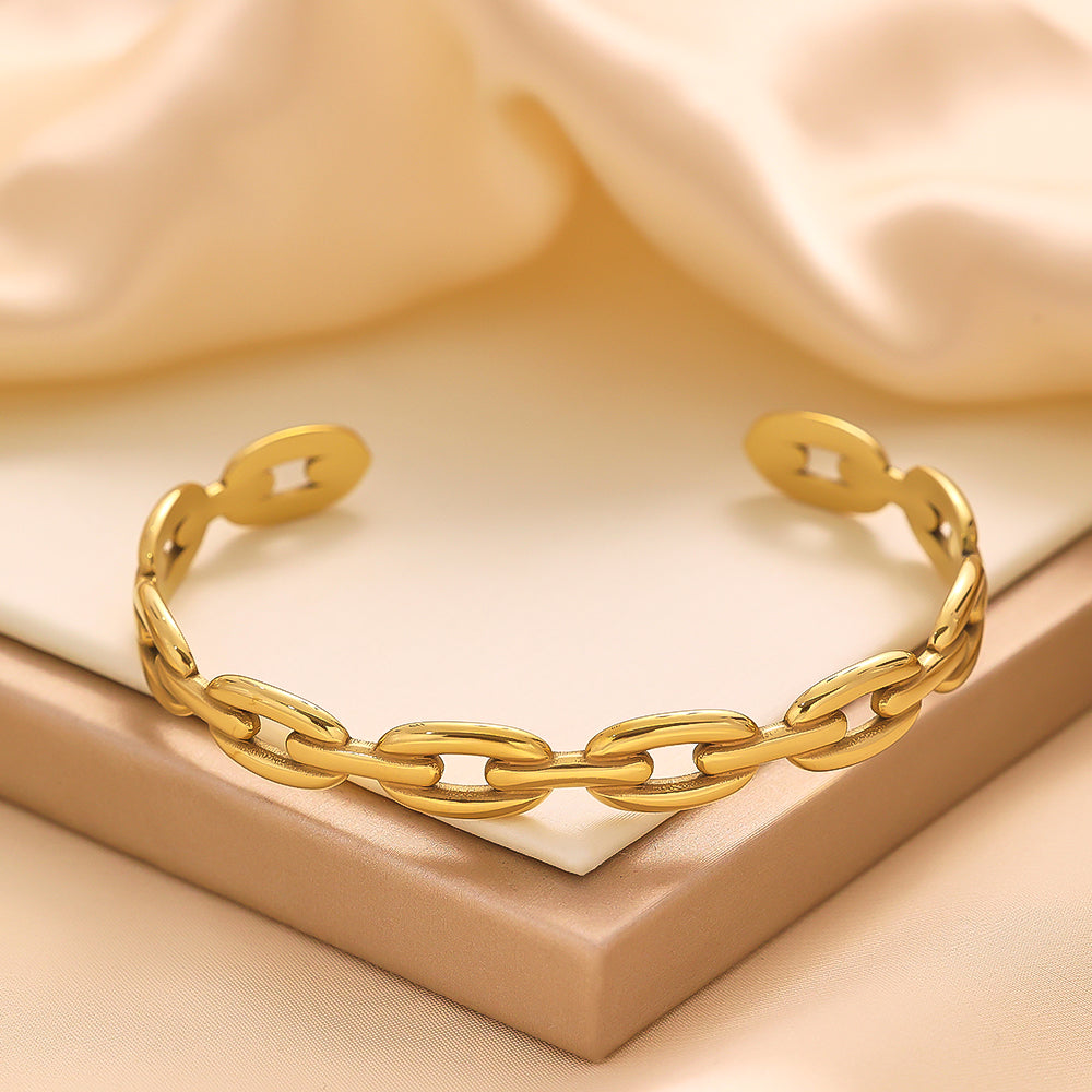 Gold Plated Stainless Steel Chain Link Bangle