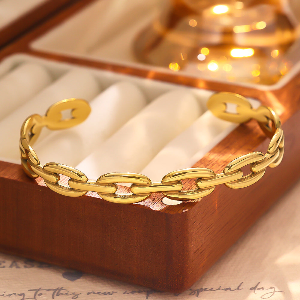 Gold Plated Stainless Steel Chain Link Bangle