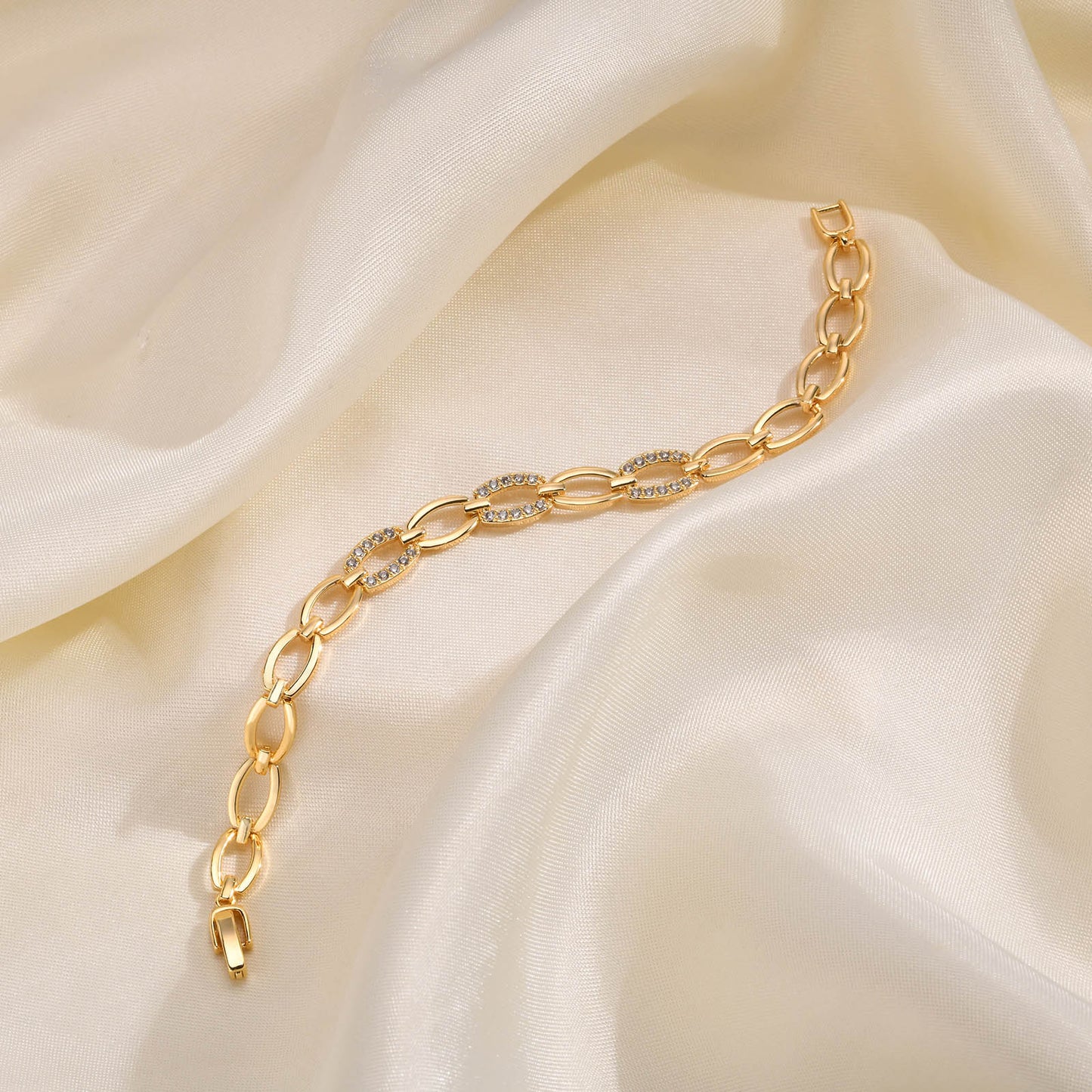 Gold Tone Chain Link Pave Bracelet