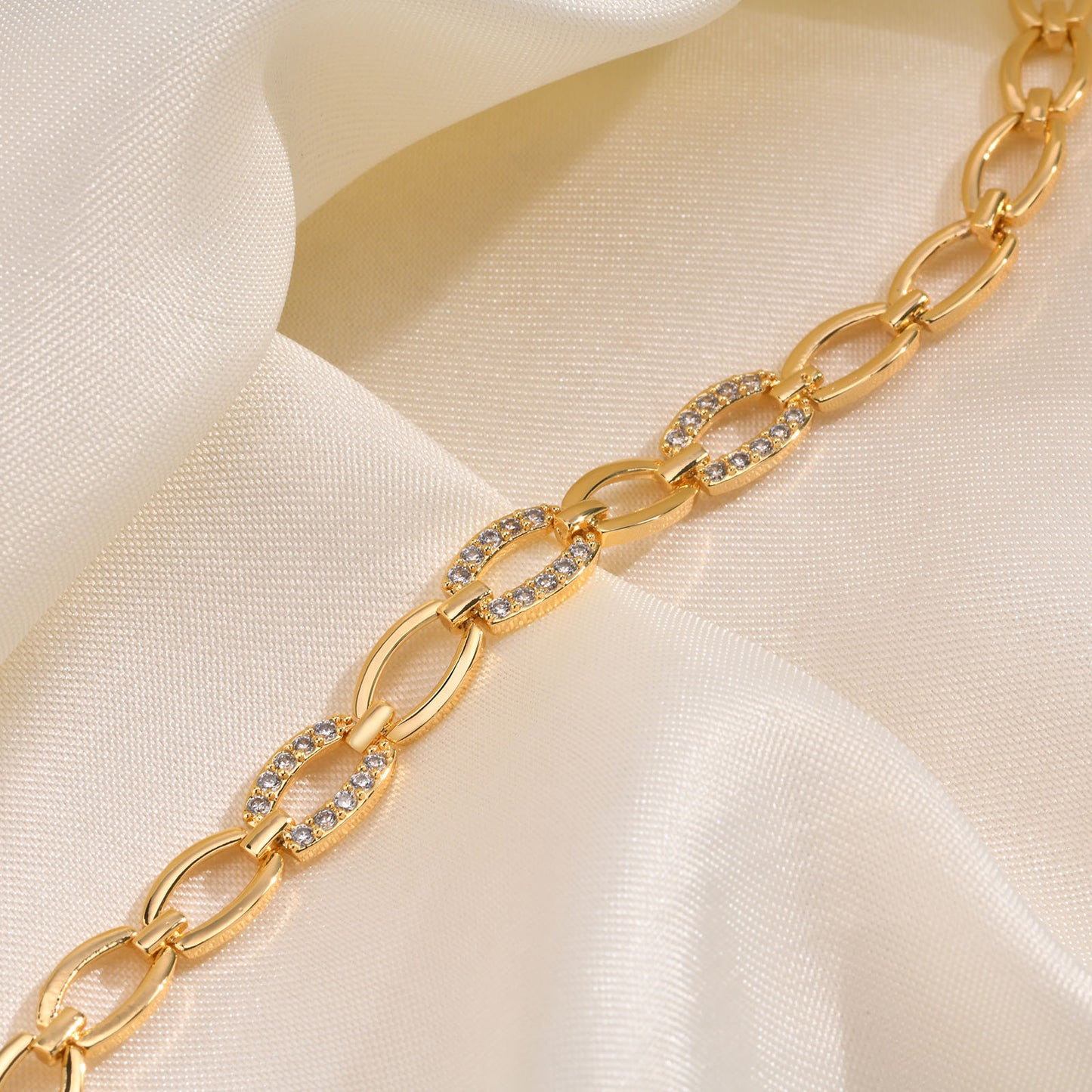 Gold Tone Chain Link Pave Bracelet