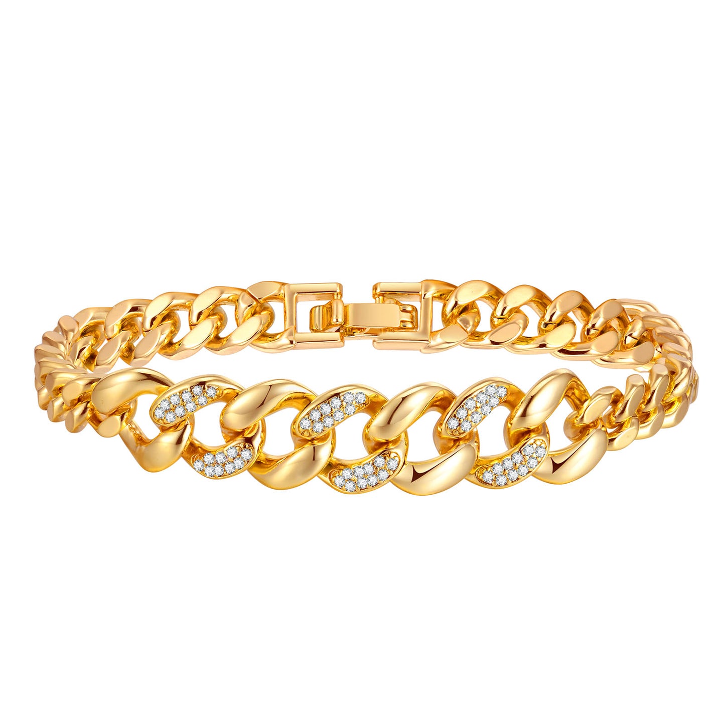 Curb Chain Bracelet Pave and Gold Center