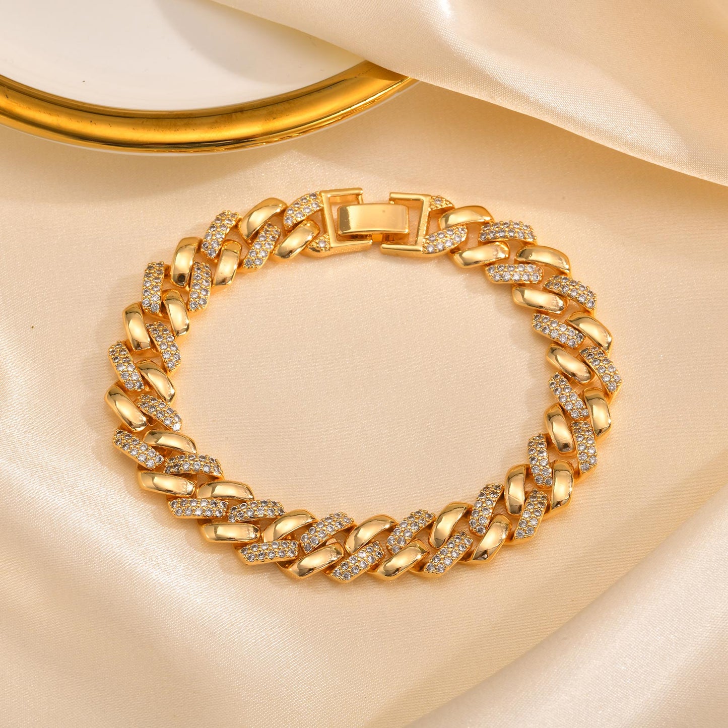 Gold Tone and Pave Curb Chain Large