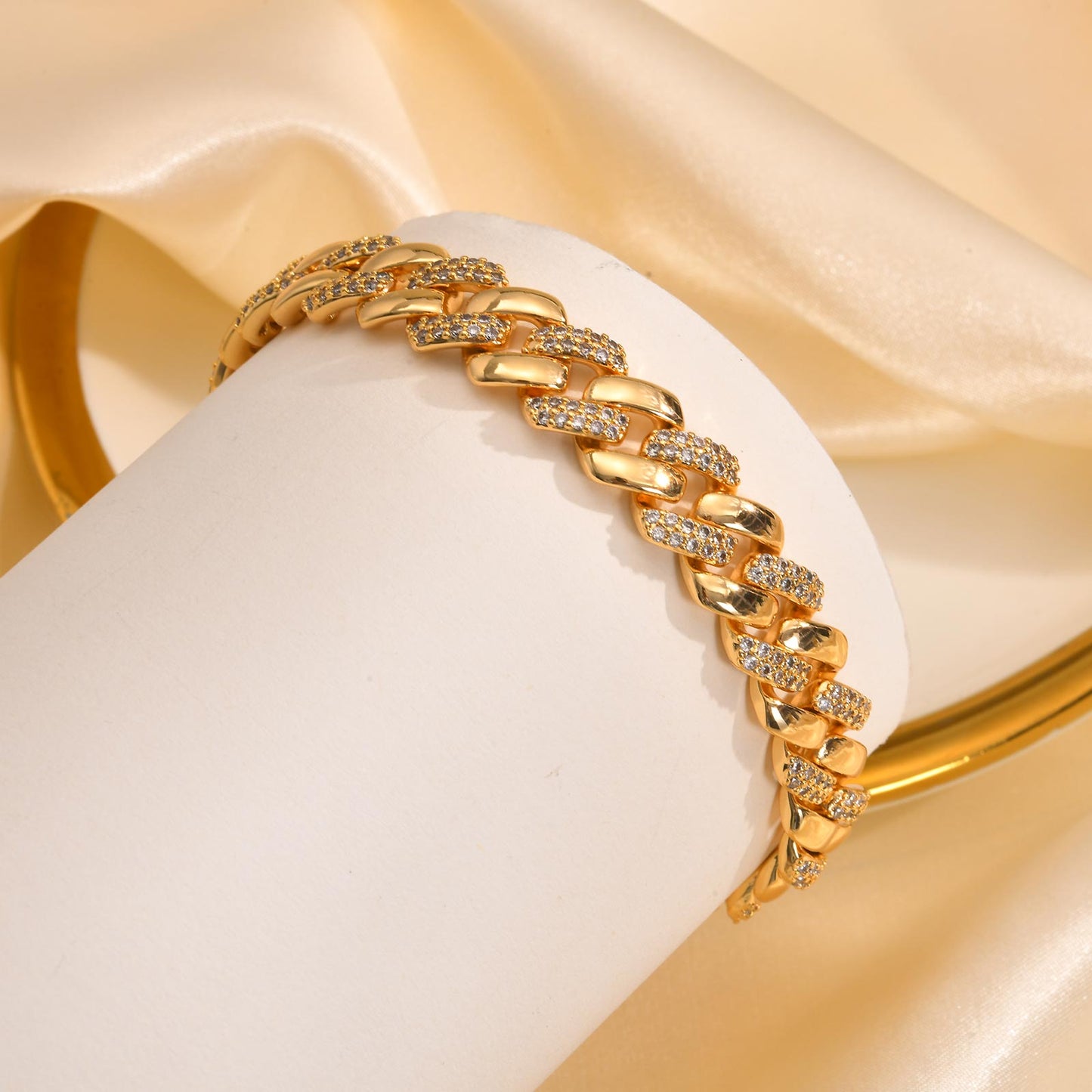Gold Tone and Pave Curb Chain Large