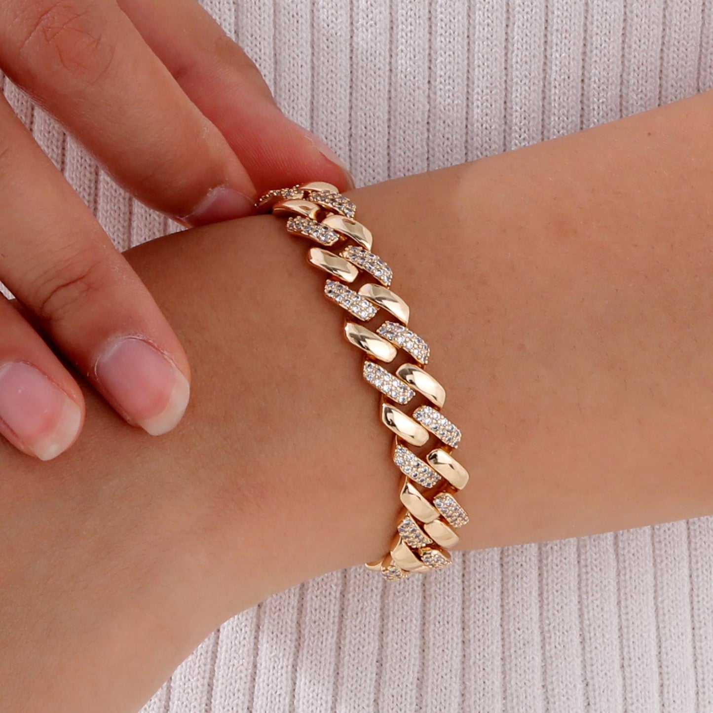 Gold Tone and Pave Curb Chain Large