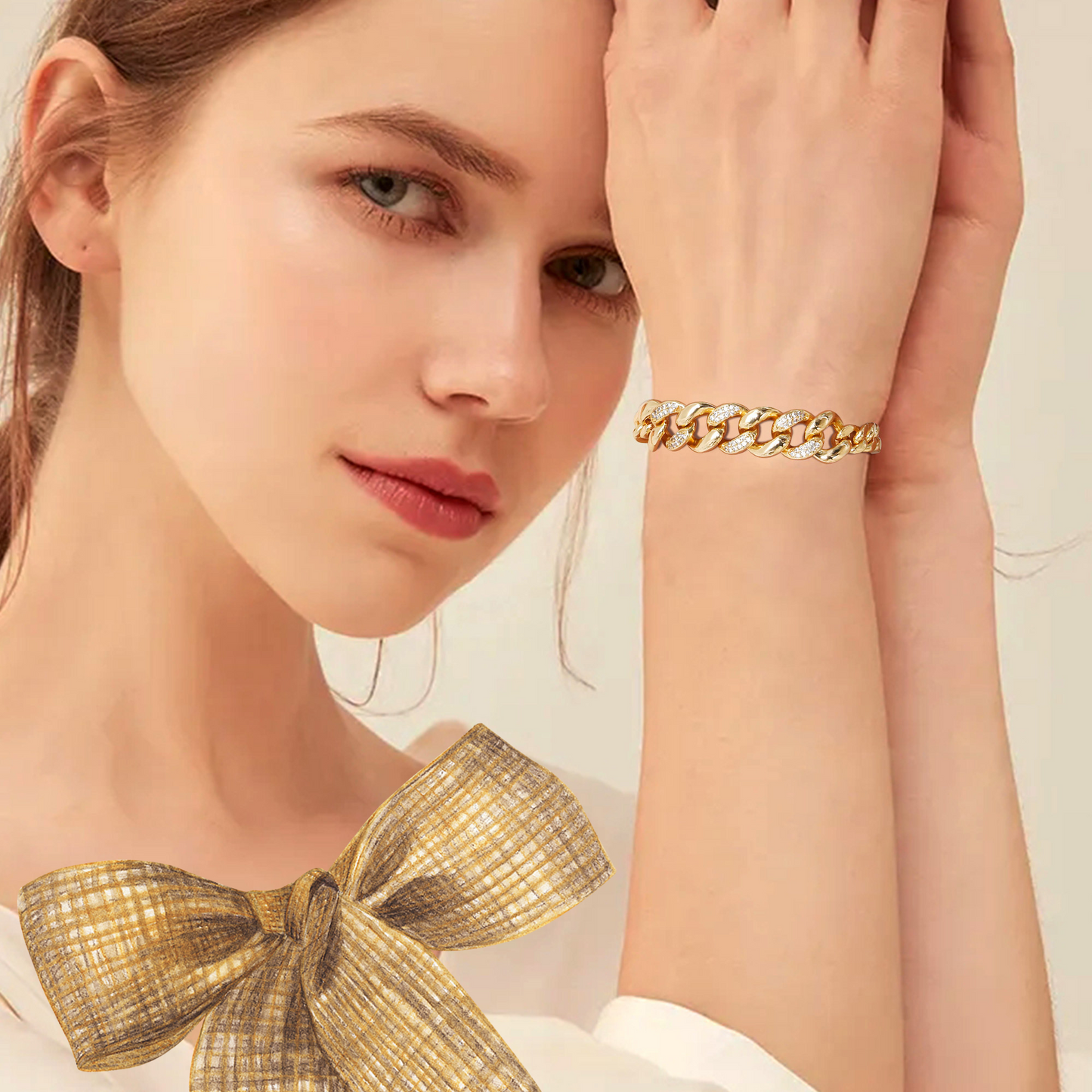 Curb Chain Bracelet Pave and Gold Center