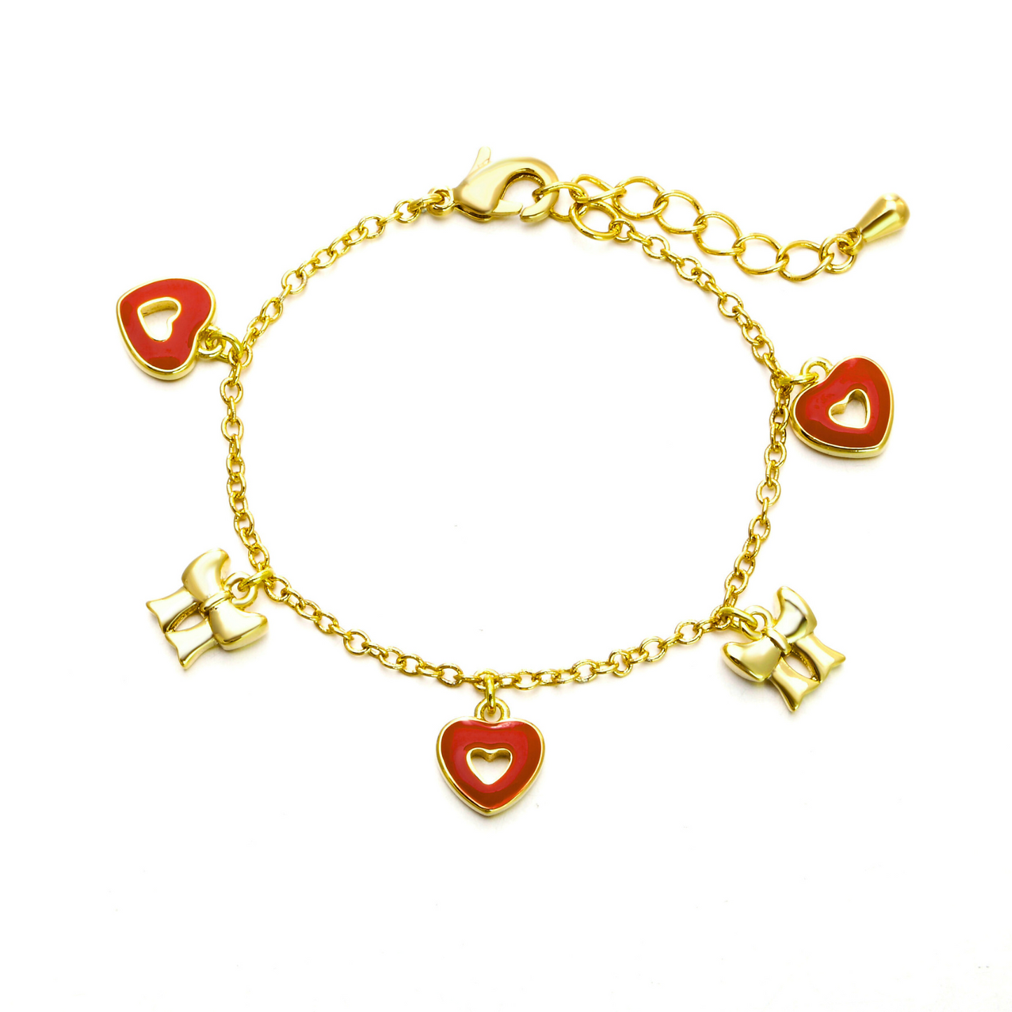 Gold Plated Hearts and Bows Bracelet