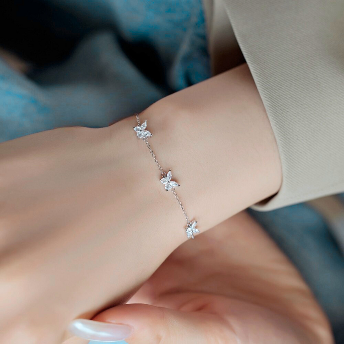 Sterling Silver Crystal Butterfly Bracelet