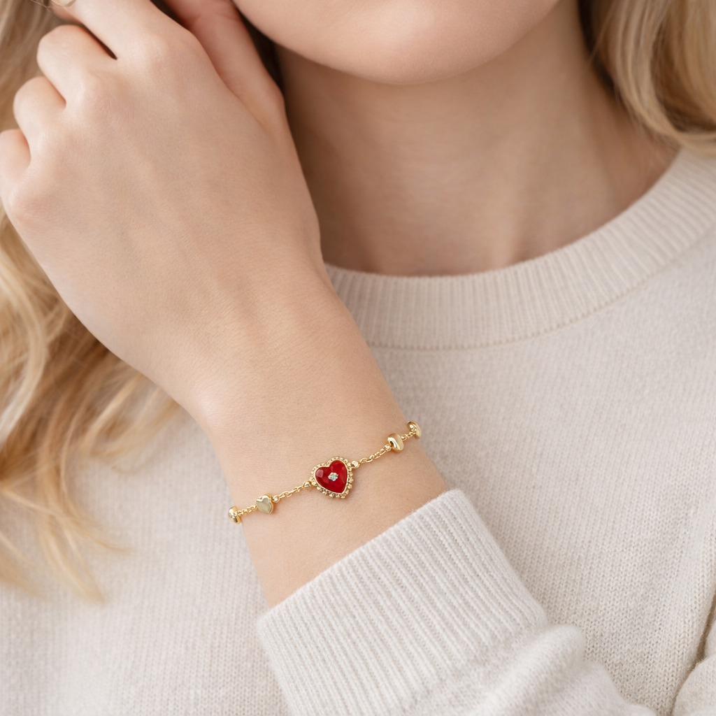 Red Enamel Heart Satellite Bracelet