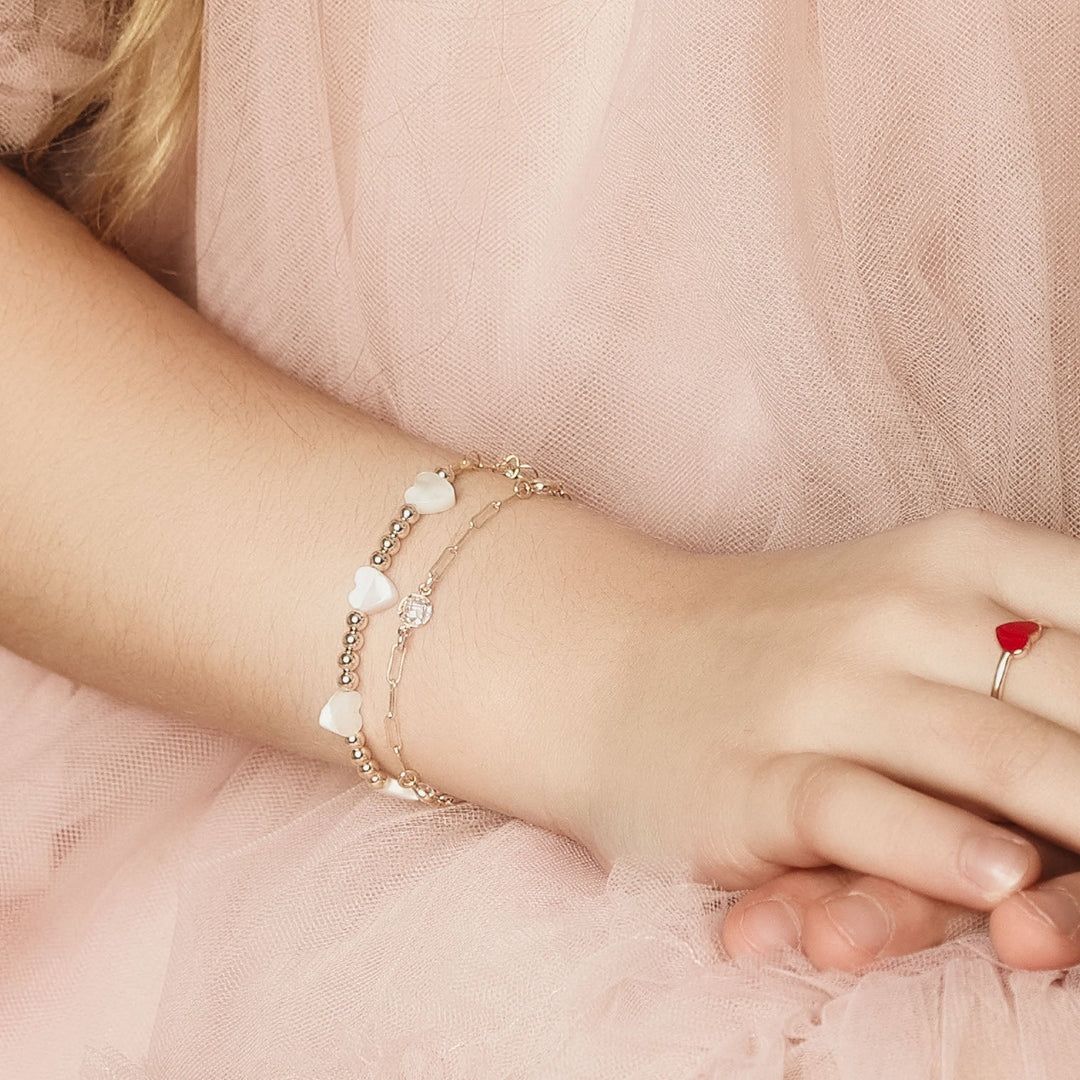 Gold White Hearts Bracelet