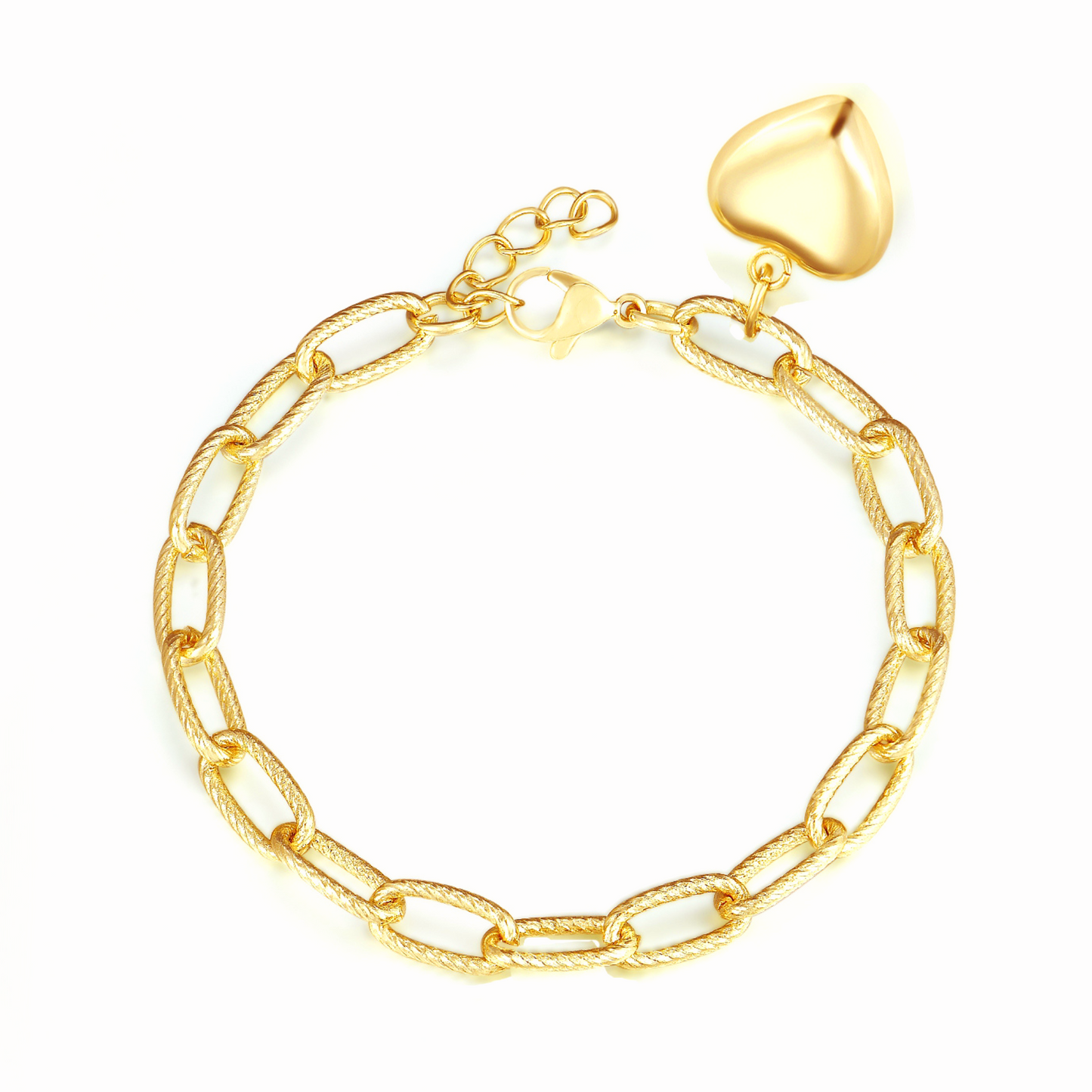 Gold Plated Paperclip Bracelet with Heart Charm (Side)