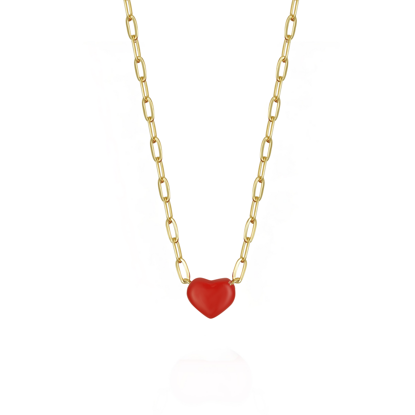 Gold Plated Paperclip Red Heart Necklace
