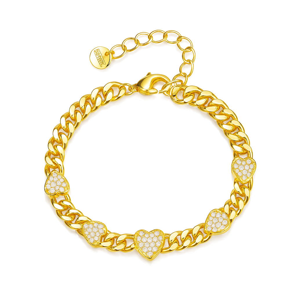 Cuban Chain Five Heart Bracelet