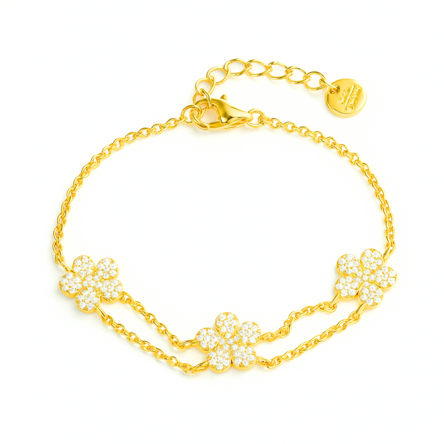 Silver Double Strand Flower Bracelet