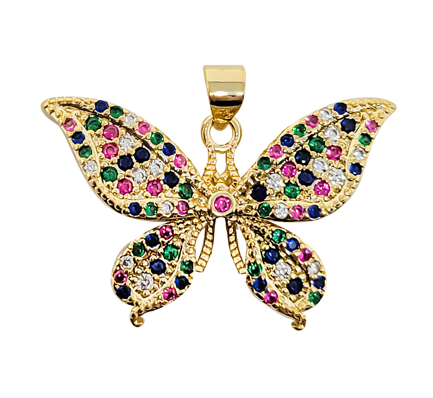 Multicolor Pave Butterfly Pendant