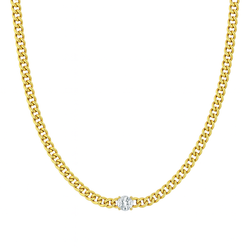 Cuban Chain Solitaire Necklace