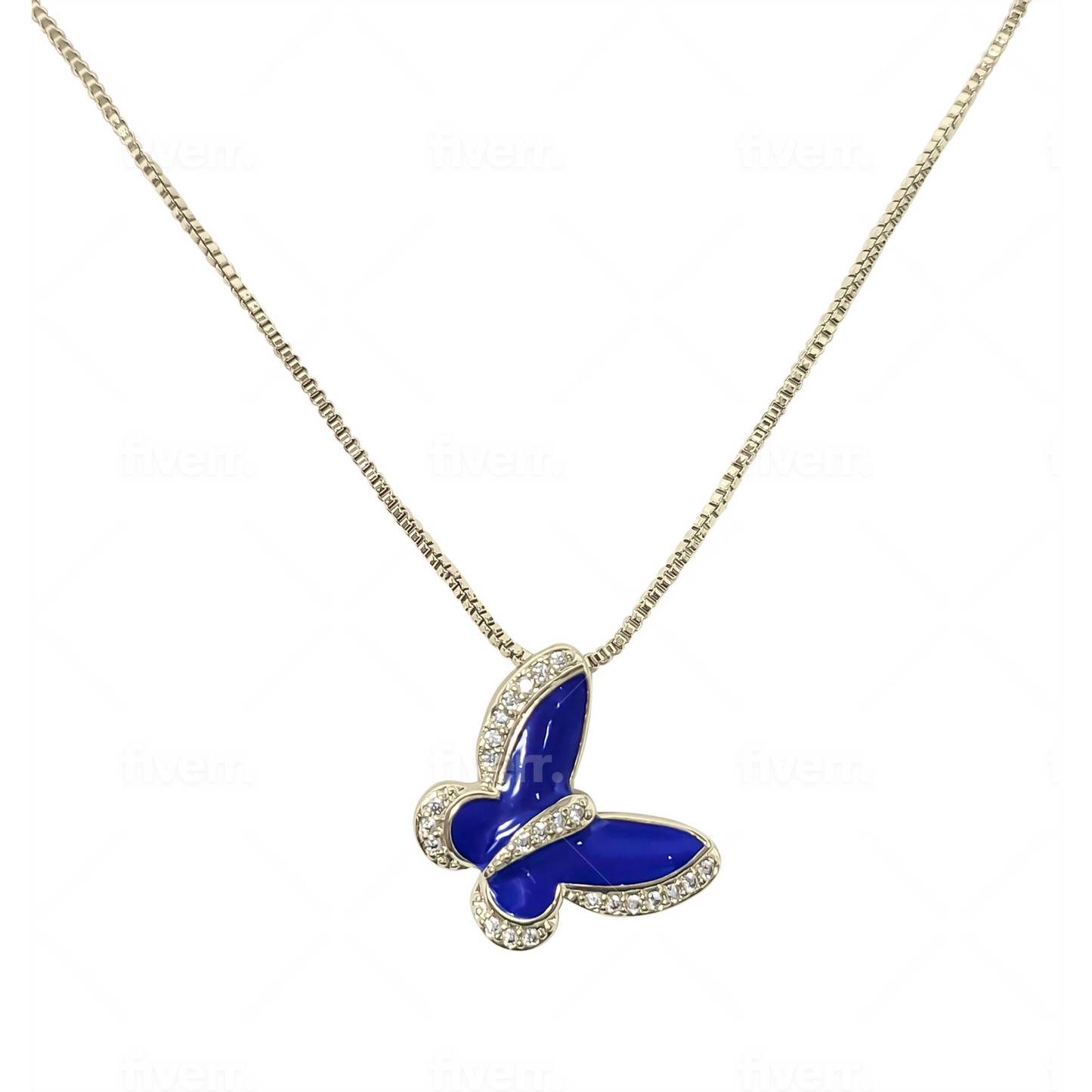 Cobalt Look Butterfly Pendant Necklace