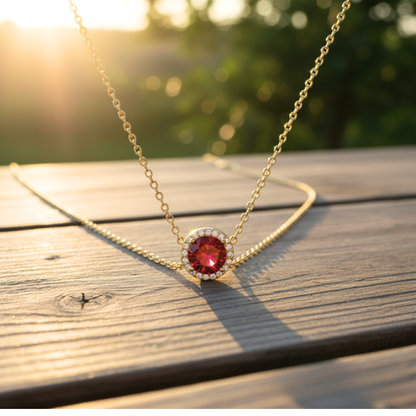 Gold Plated Round Solitaire Colored Necklace