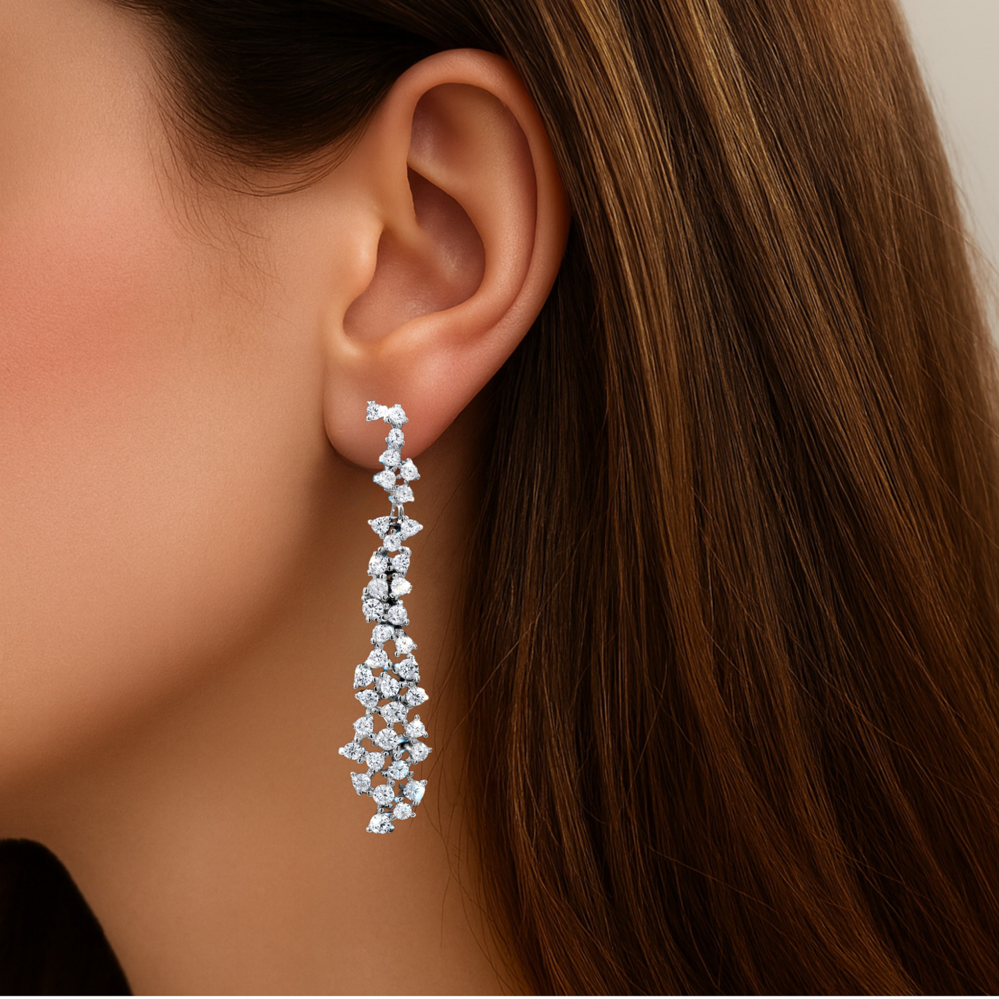 Silver Long Cluster Earring