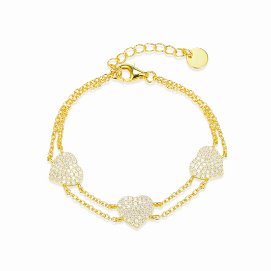 Silver Double Strand Heart Bracelet