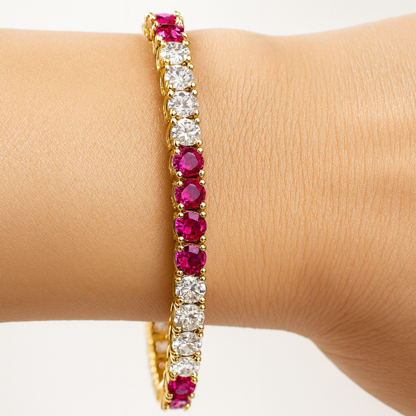 Gold Tone Colored Tennis Bracelet 5 Stone