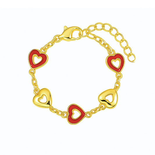Gold plated Red and Gold Hearts bracelet