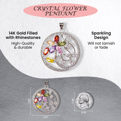 14K Gold Filled  Floral Disc Pendant with Multicolor Stones