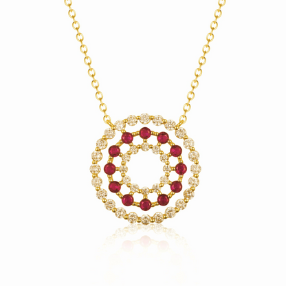 Round Cluster Disc Necklace 3 Row with Rhinestones
