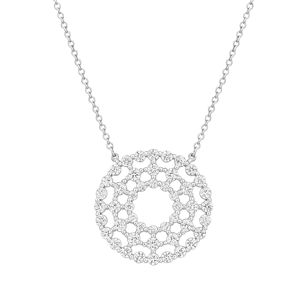 Round Cluster Disc Necklace 3 Row with Rhinestones