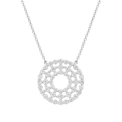 Round Cluster Disc Necklace 3 Row with Rhinestones