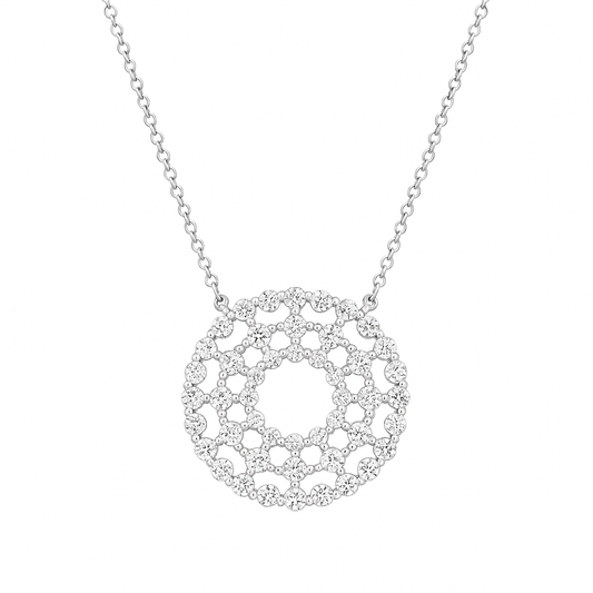 Round Cluster Disc Necklace 3 Row with Rhinestones
