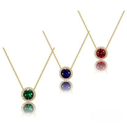 Gold Plated Round Solitaire Colored Necklace