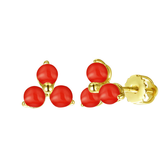 Triple Red Pearl Earring