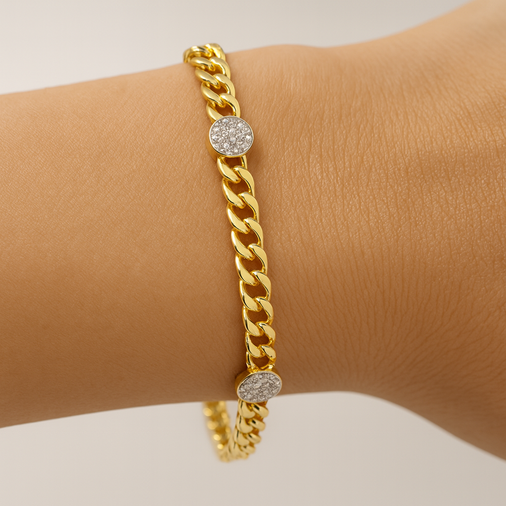Cuban Link Pave Disc Bracelet