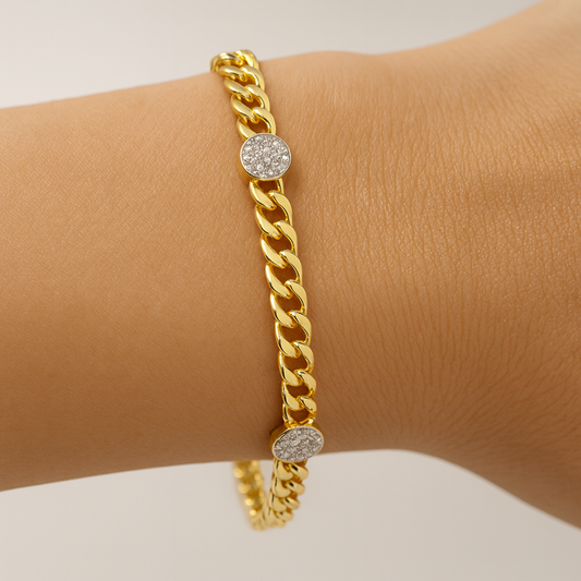 Cuban Link Pave Disc Bracelet