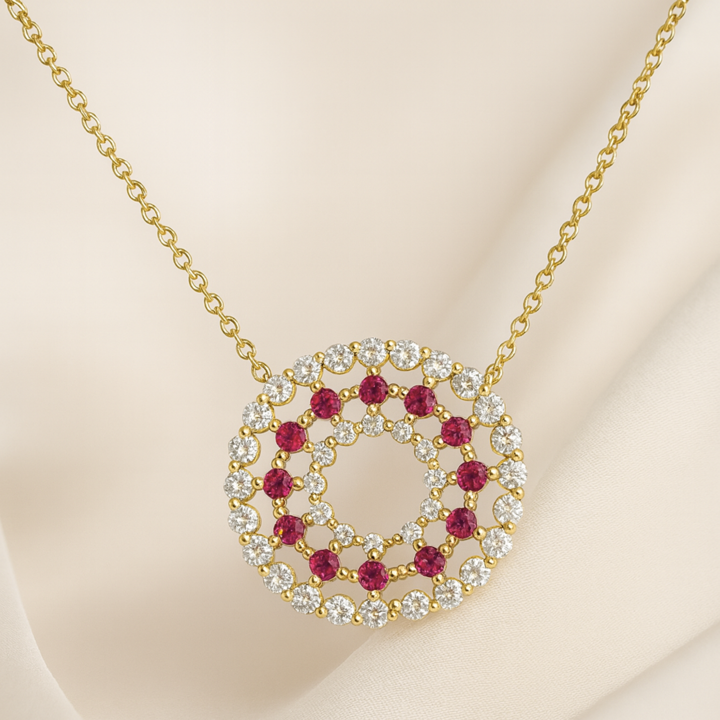 Round Cluster Disc Necklace 3 Row with Rhinestones
