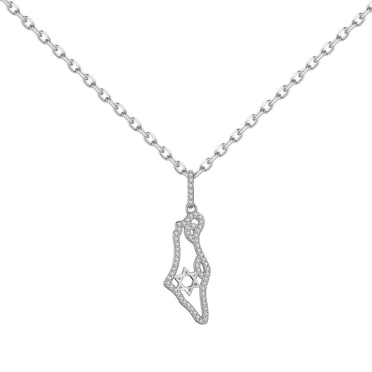 Silver Map of Israel Necklace