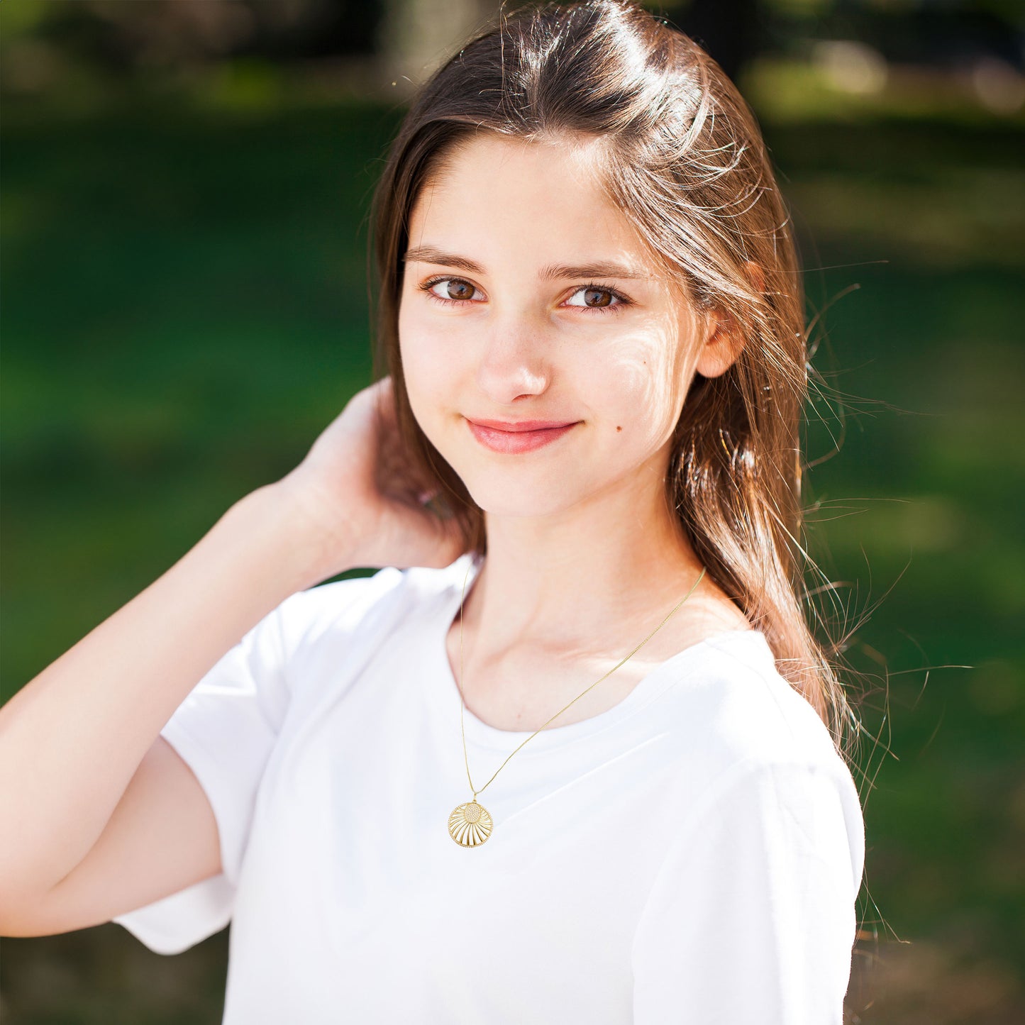 Gold Plated Filigree Fan Design Disc Necklace