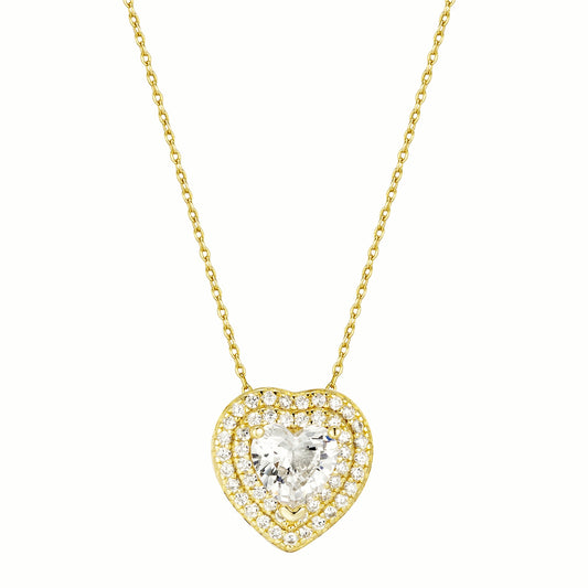 Solitaire Halo Heart Necklace