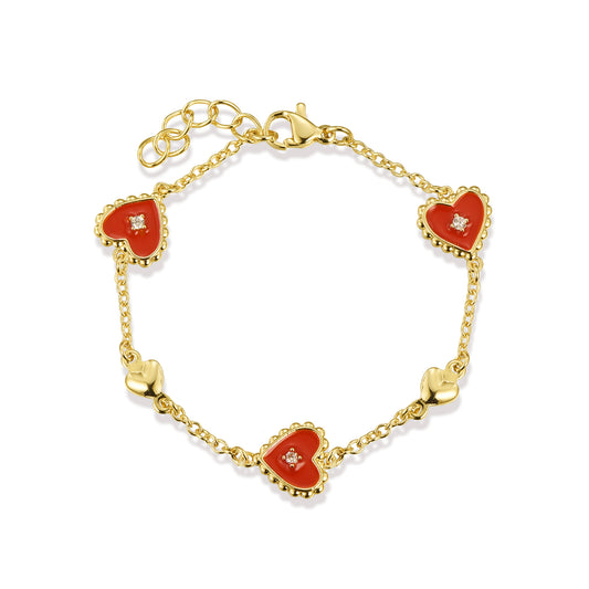 Gold Plated Red Hearts Satelite Chain Bracelet