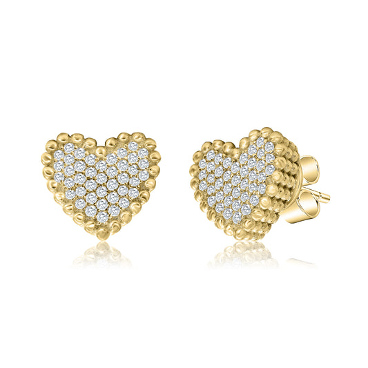 Pave Heart Earring with Gold Frame