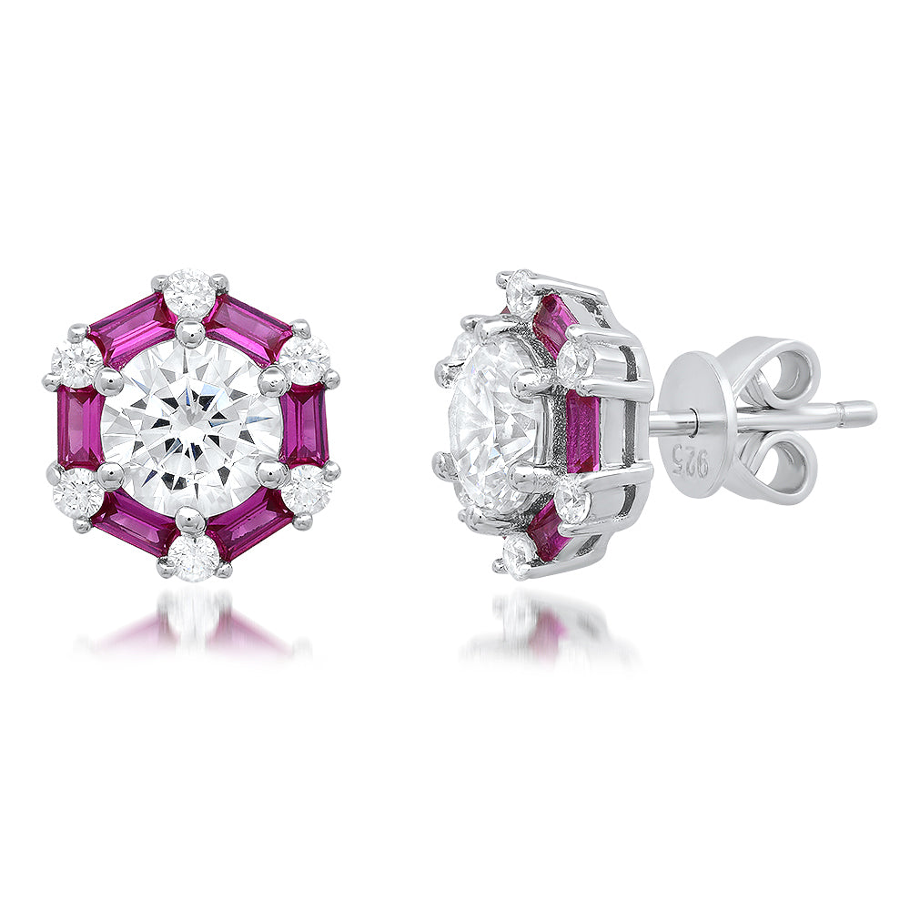 Silver Stud Baguette Earring