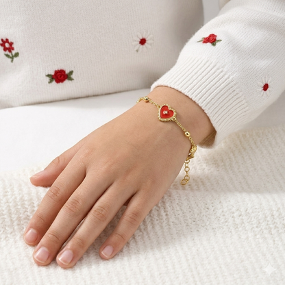 Red Enamel Heart Satellite Bracelet