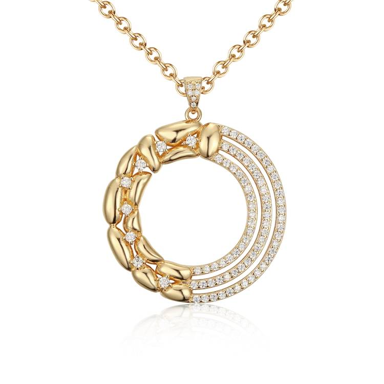 Gold Plated 3 Row Rhinestone Disc Pendant Necklace