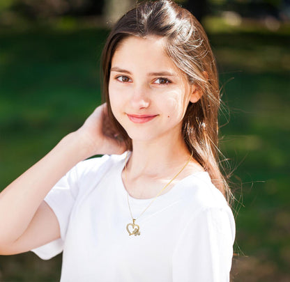 18K Gold Filled Heart Buttefly Necklace with Rhinestones