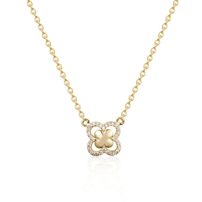 Gold Plated Clover Rhinestone Necklace