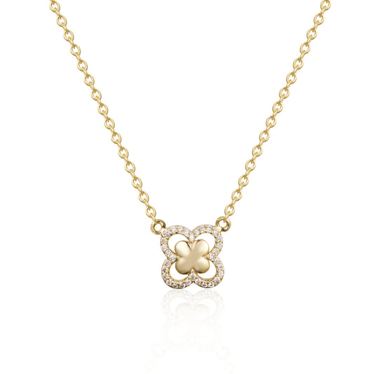 Gold Plated Clover Rhinestone Necklace