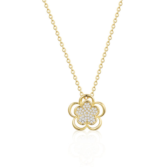 Gold Plated Flower Rhinestone Necklace