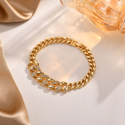 Curb Chain Bracelet Pave and Gold Center