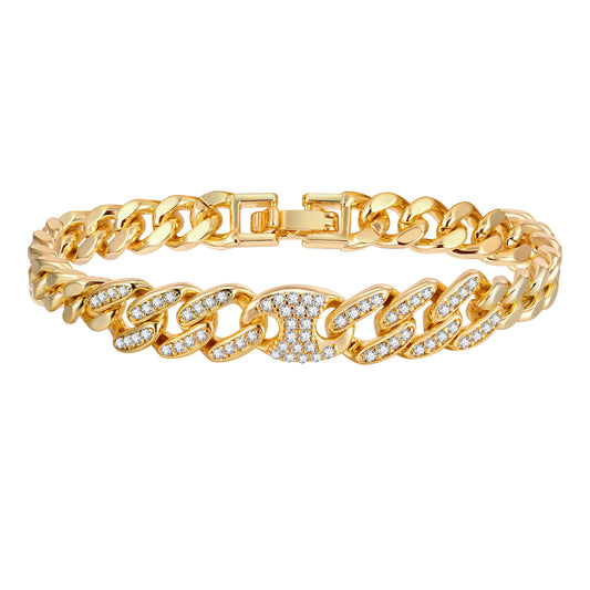 Gold Tone Curb Chain Pave Bracelet